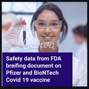 Safety data from FDA breifing document on Pfizer and BioNTech Covid 19 vaccine