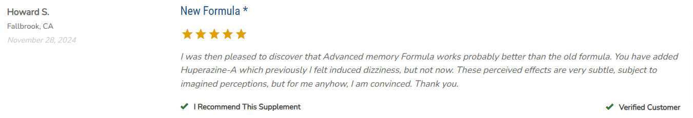 Advanced Memory Formula Customer Reviews