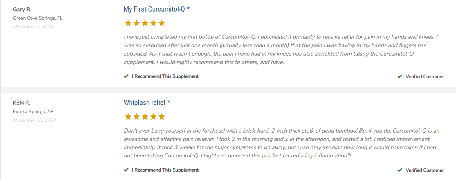 Curcumitol-Q Customer Reviews