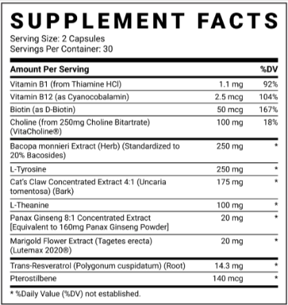 Noocube NAD+ supplement facts